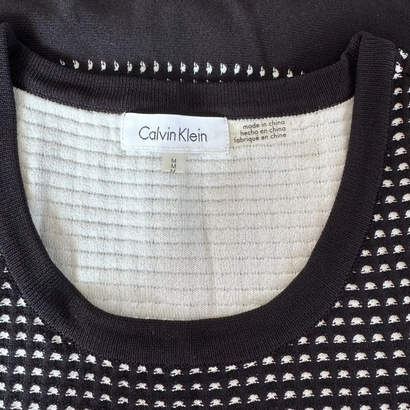 Calvin Klein Black Cream Midi Length Swing Dress M for Office or Dinner - Picture 7 of 9